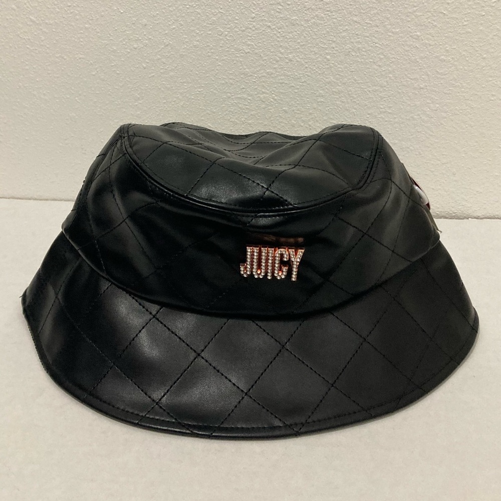 Juicy Couture Women’s Bucket Hat Size Average OSFA Black Quilted Faux Leather